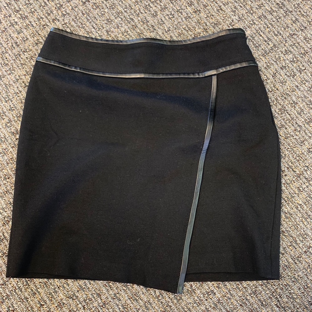WHBM Black leather trim asymmetric skirt